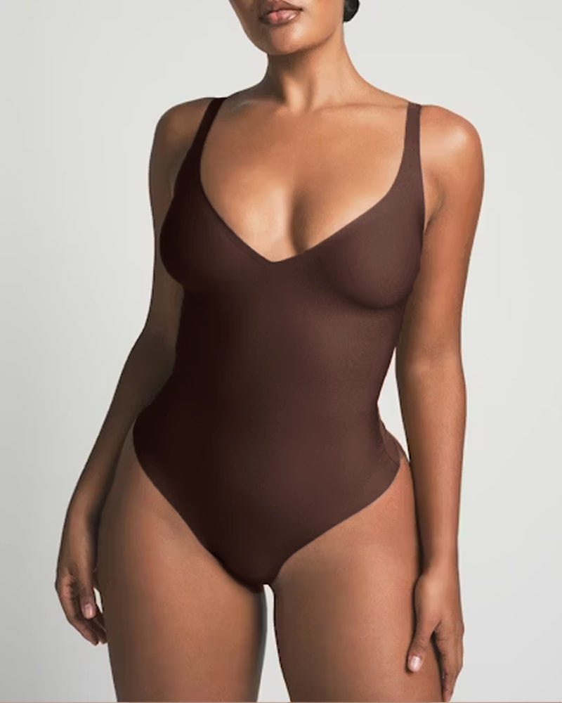 Deep V-neck Seamless Elastic Tummy Control Shaping Adjustable Straps Bodysuit