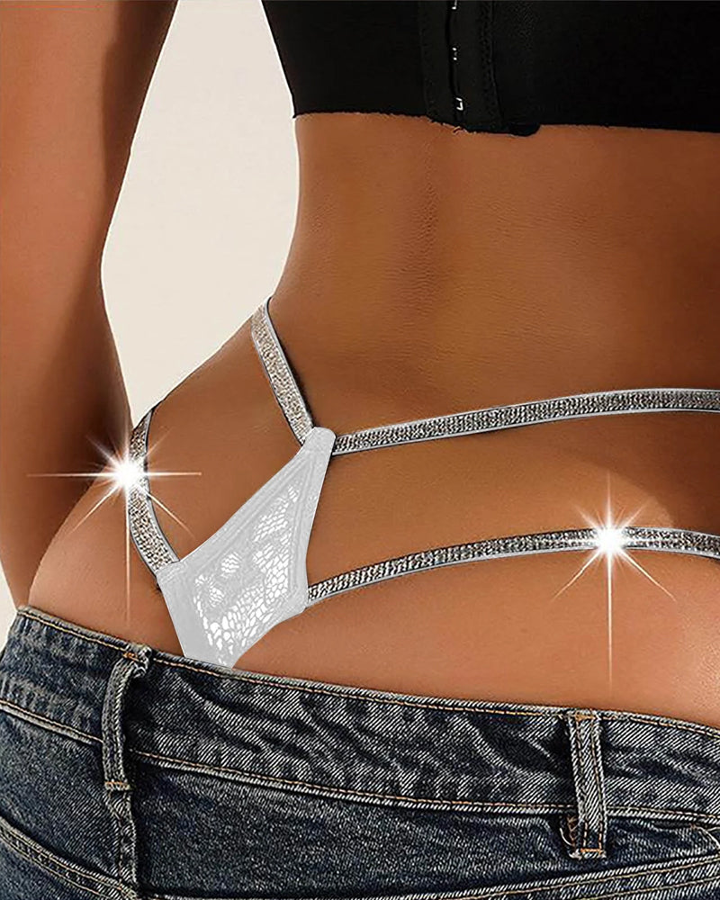Sexy Lace Openwork Shiny Belt Low-rise Thong