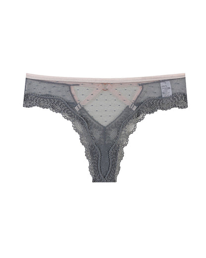 Sexy Polka Dot Lace Cutout See-through Thong