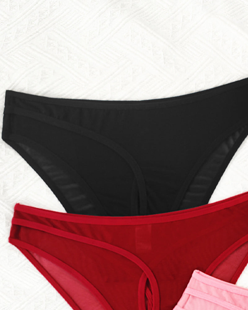 Solid Color See-through Mesh Hollow-out Sexy Comfortable Panties