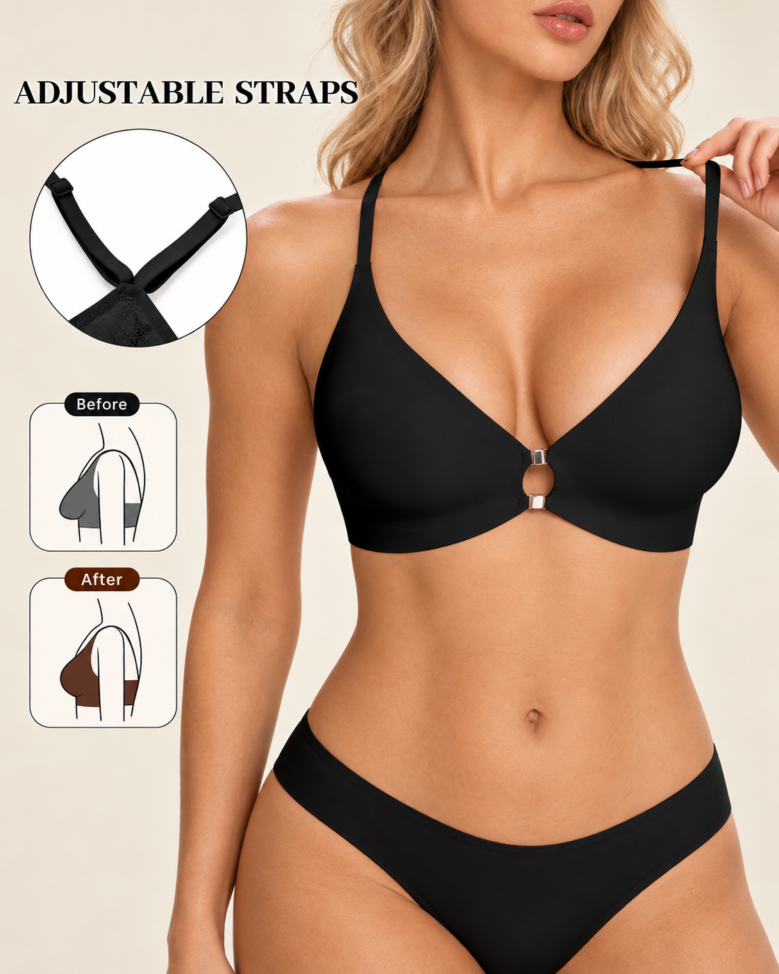 Deep V Front Closure Lace Back Jelly Wireless Bra