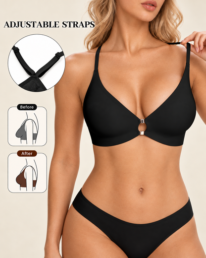 Deep V Front Closure Lace Back Jelly Wireless Bra