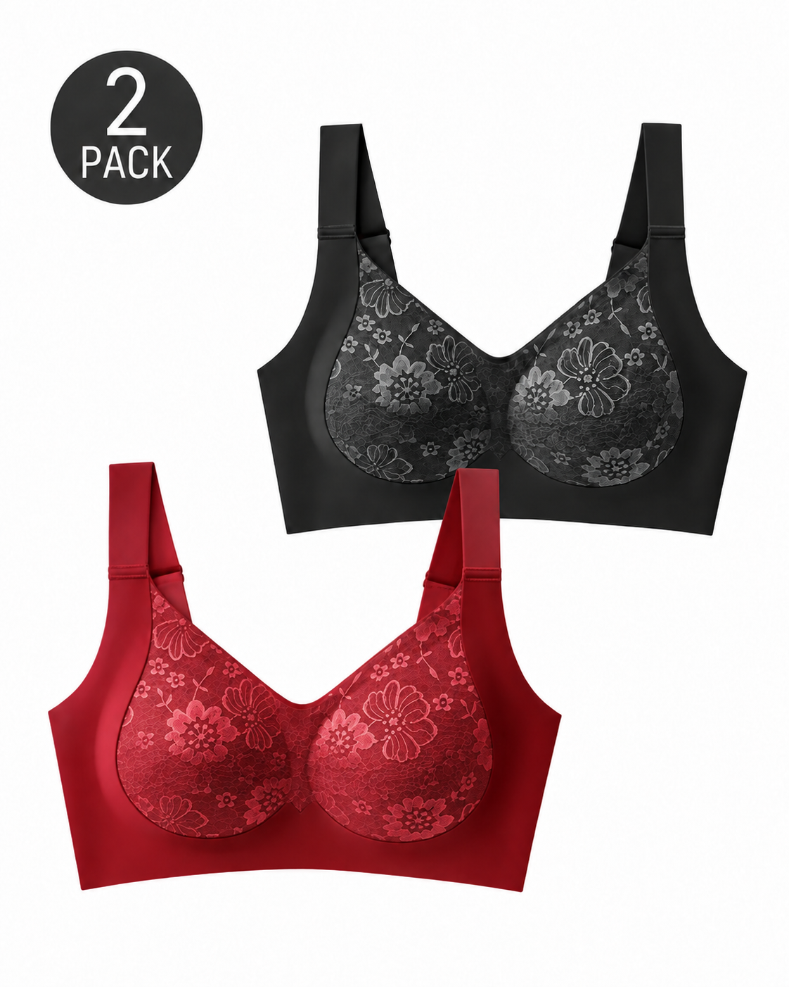 2-Pack Seamless Lace Breathable Push-Up Bra