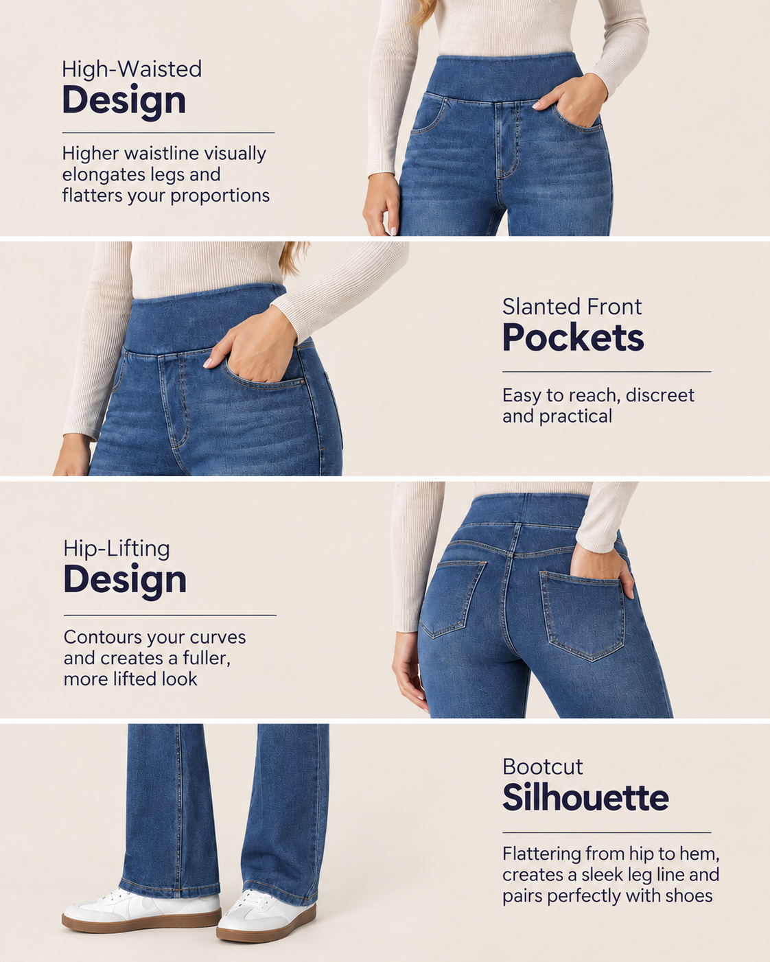 Casual High Waist Washed Bootcut Jeans