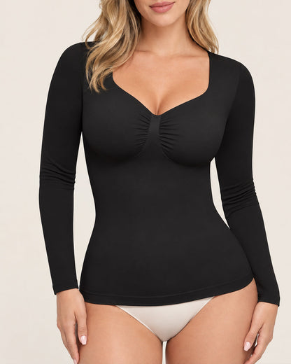 Women's V Neck Seamless Elastic Long Sleeve Shaping Top