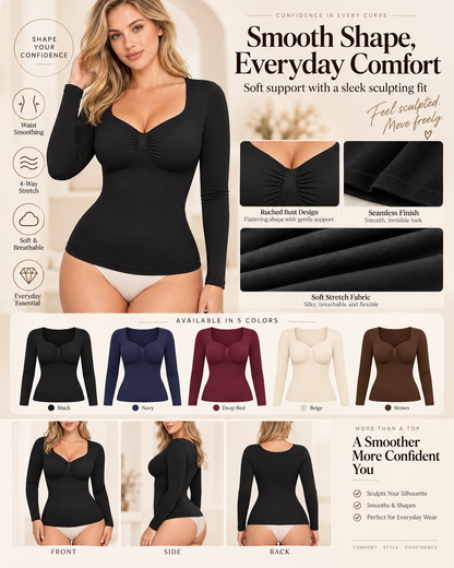 Women's V Neck Seamless Elastic Long Sleeve Shaping Top