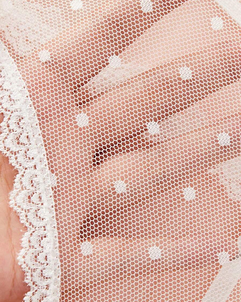 Sexy Floral Lace Bow Tie Open Crotch Hollow Polka Dot Mesh One-Piece Pajamas