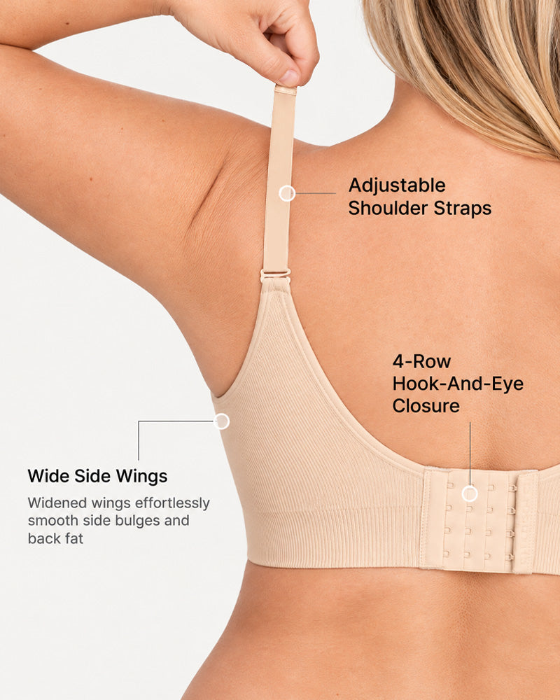 Deep V Seamless Elastic Ribbed Wire-Free Push-Up Bra