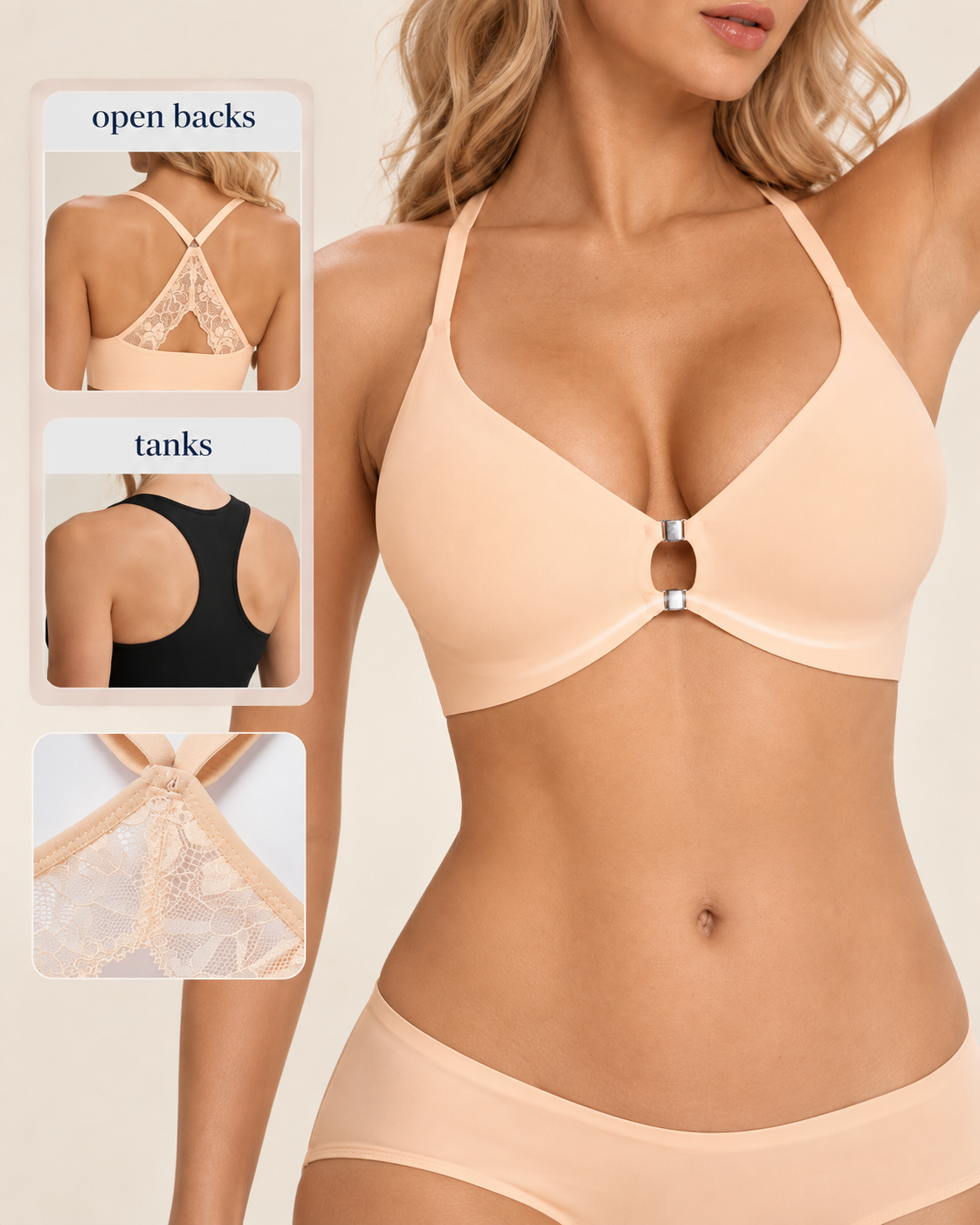 Deep V Front Closure Lace Back Jelly Wireless Bra