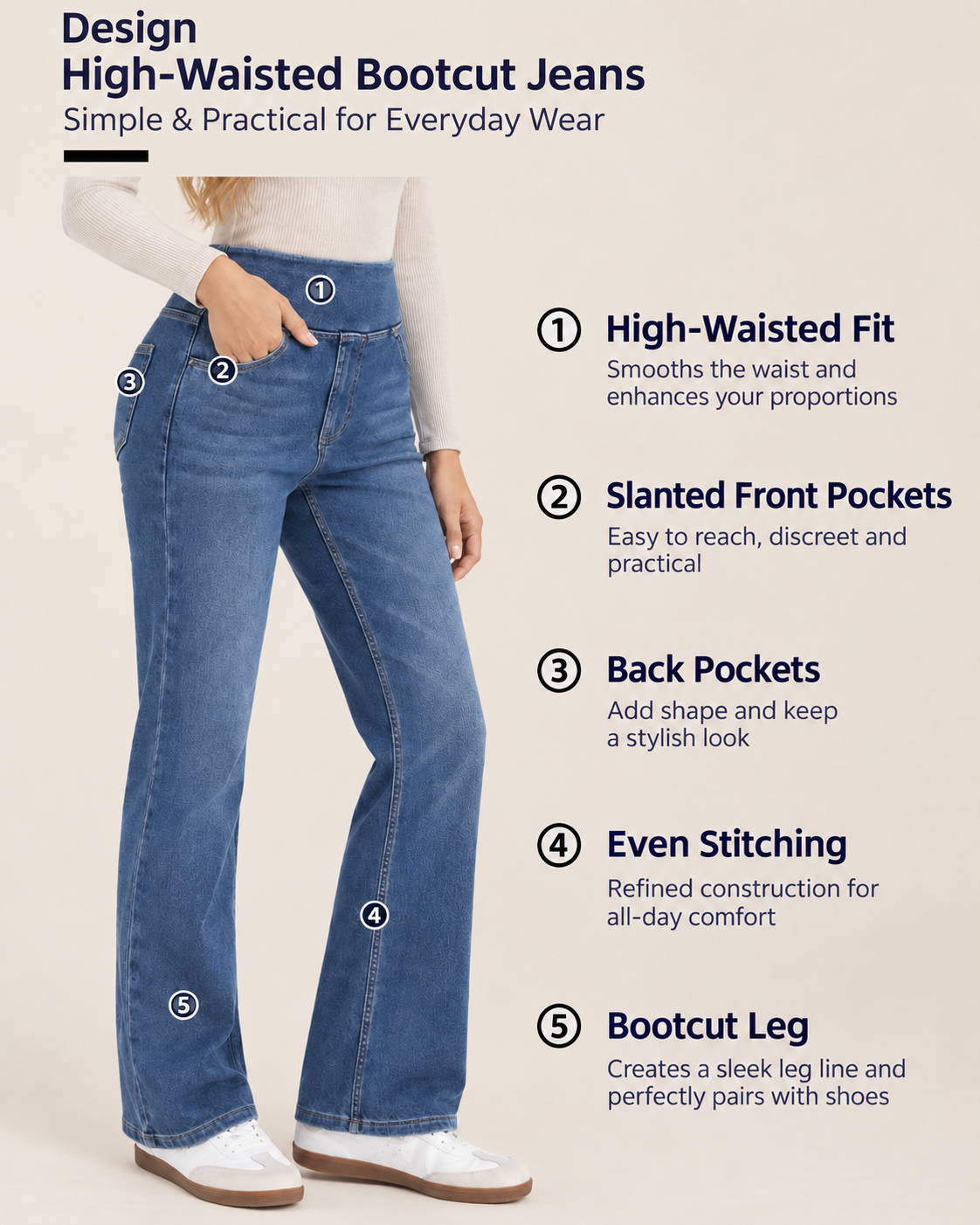 Casual High Waist Washed Bootcut Jeans