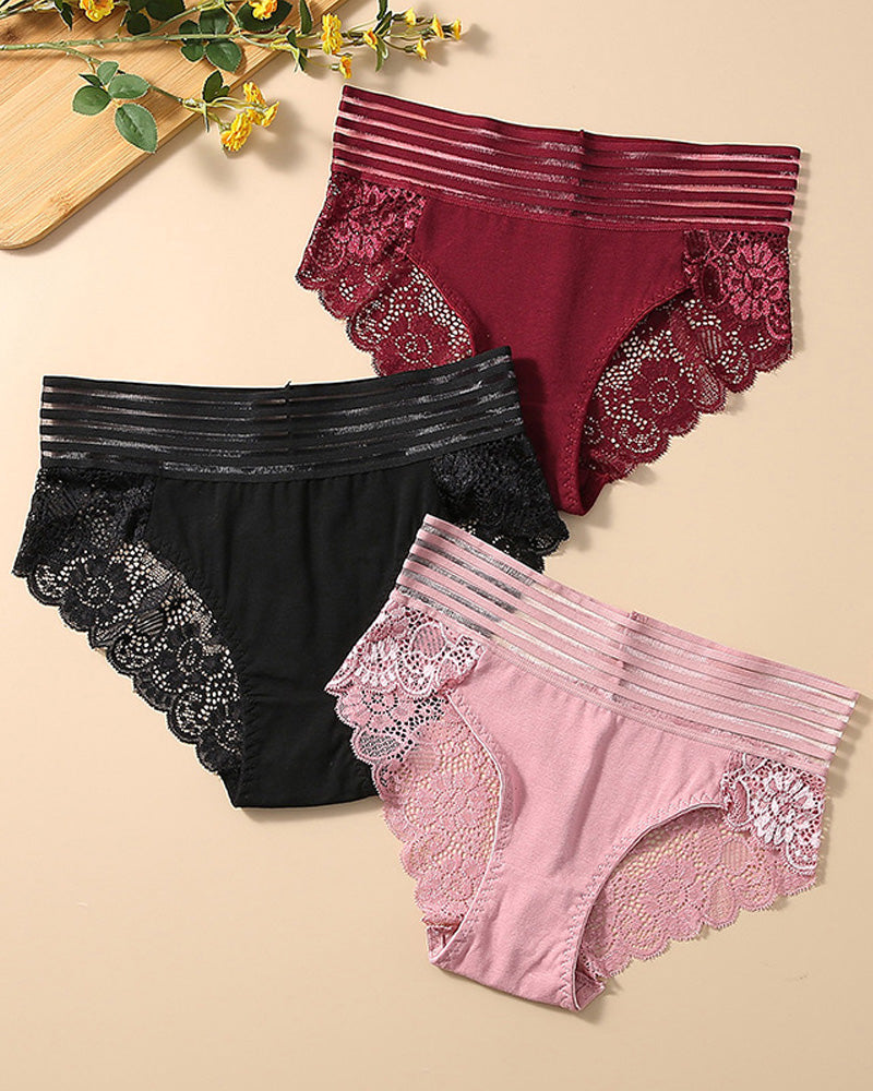 Women's Sexy High Waist Tummy Control Seamless Flower Lace Breathable Panties