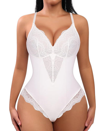 Women's Lace V Neck Tummy Control Bodysuit