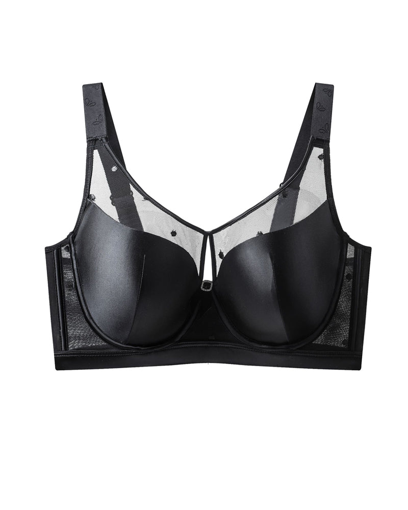 Satin Mesh See-through Patchwork Underwire Plus Size Push-up Bra