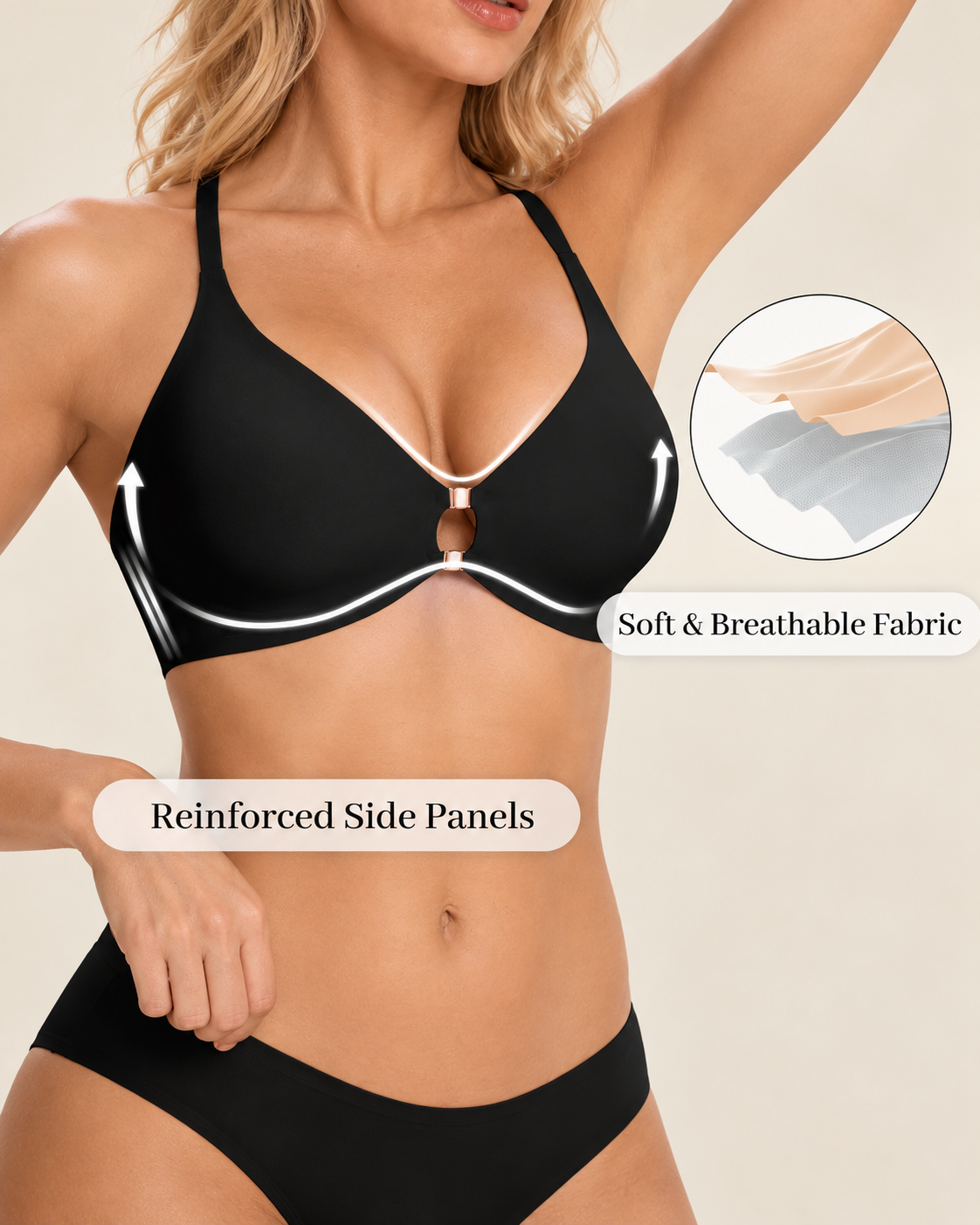 Deep V Front Closure Lace Back Jelly Wireless Bra
