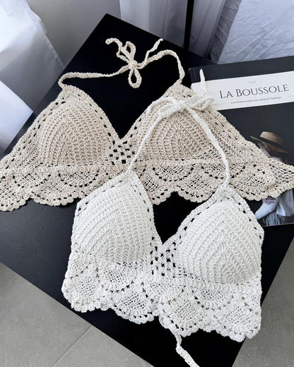 Beach Vacation Knitted Halter Neck Backless Vest
