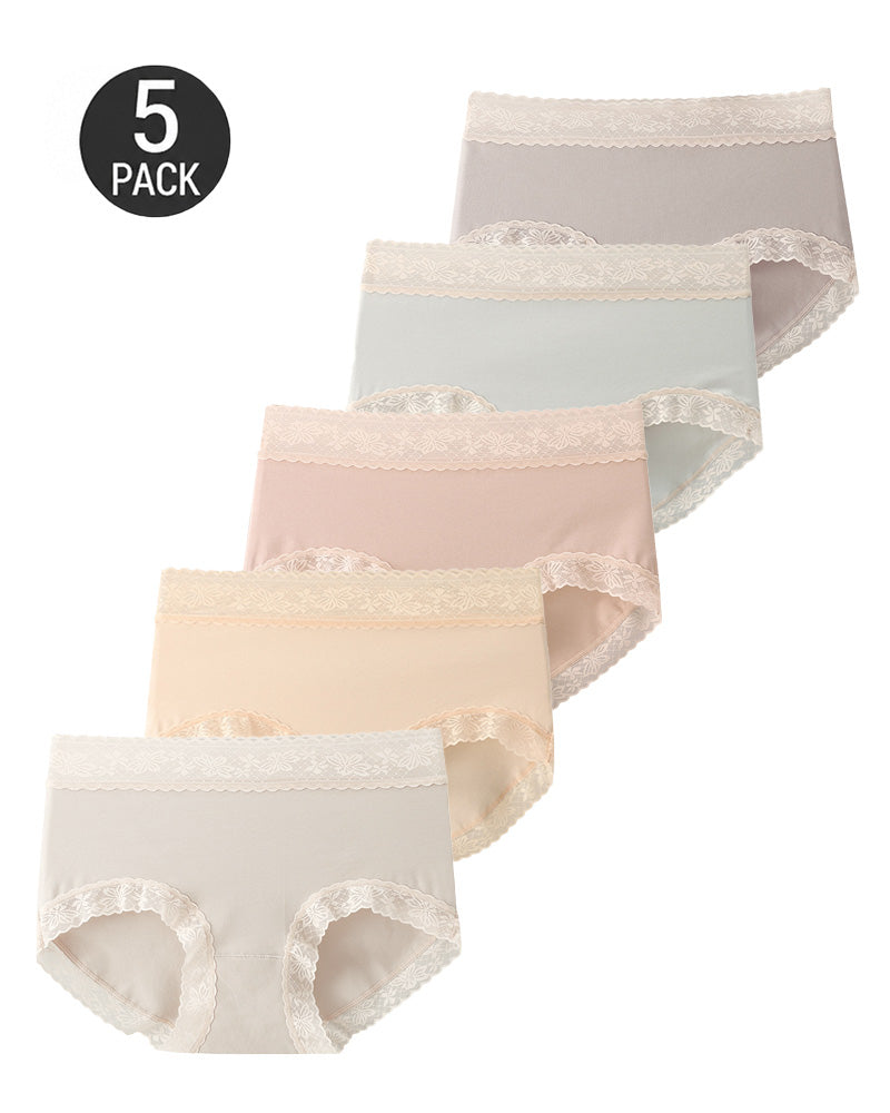 5-Pack Pure Cotton Lace Trim Seamless Breathable Briefs