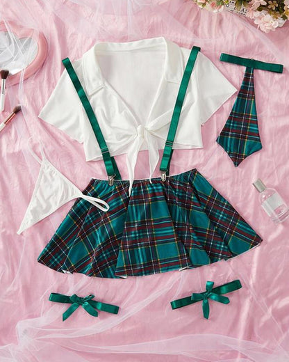 Sexy Fun Schoolgirl Role Play 4 Piece Lingerie Set