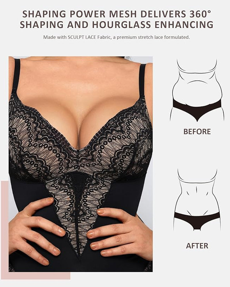 Women's Lace V Neck Tummy Control Bodysuit