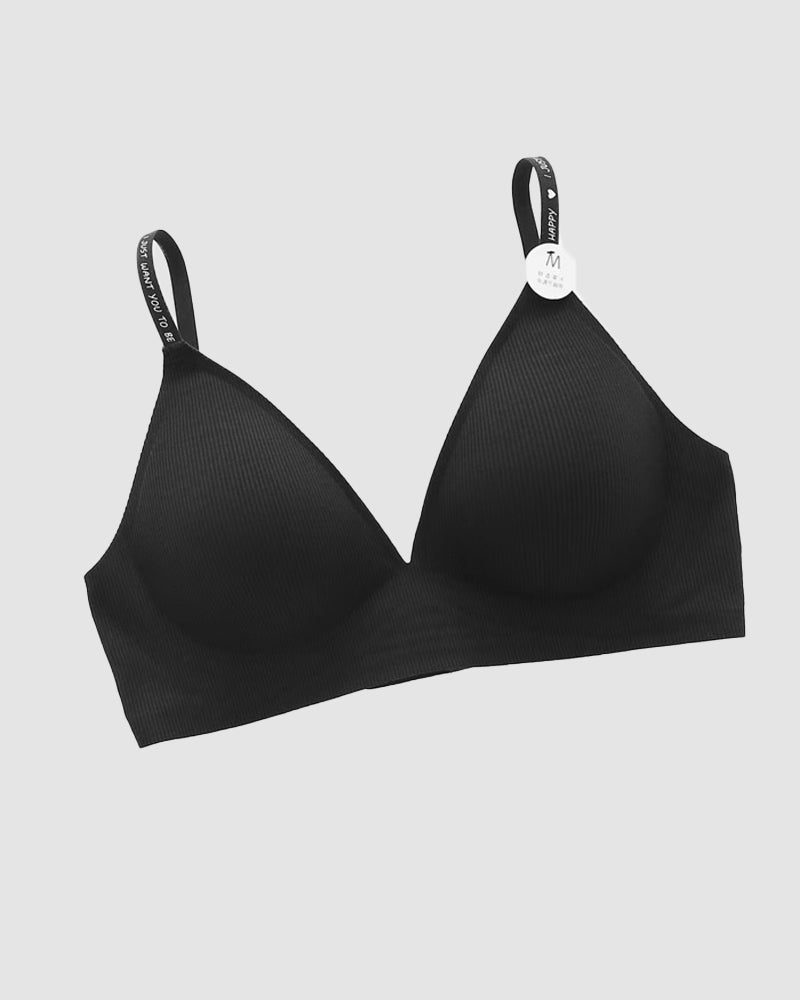 Deep V Seamless Letter Thin Straps Wire-Free Comfort Bra