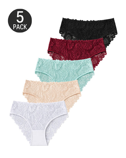 5-Pack Sexy Lace Openwork Cotton Crotch High Elastic Panties