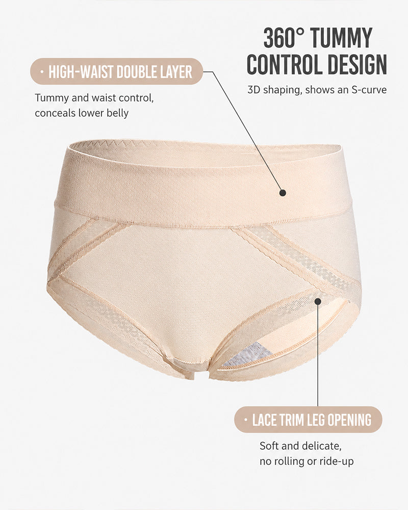 5-Pack Pure Cotton Lace Trim Breathable Tummy Control Panties