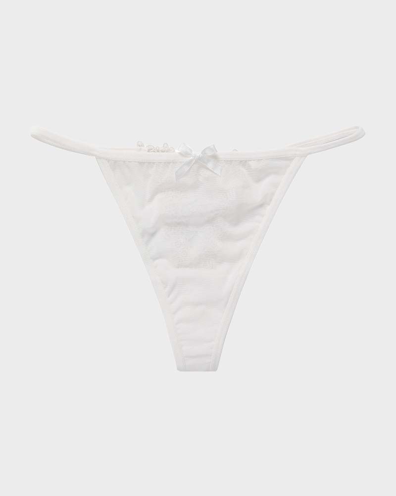 Lace-Trim Mesh V-String Panty