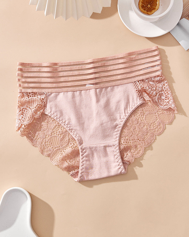 Women's Sexy High Waist Tummy Control Seamless Flower Lace Breathable Panties