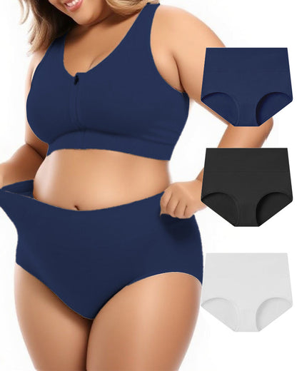 Plus Size High Waist Pure Cotton Breathable Elastic Briefs