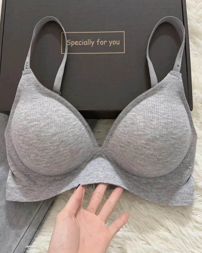 Deep V Seamless Letter Thin Straps Wire-Free Comfort Bra