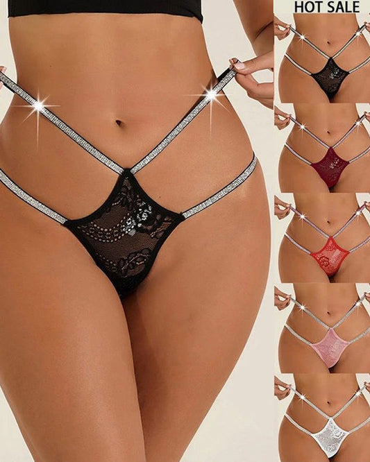Sexy Lace Openwork Shiny Belt Low-rise Thong