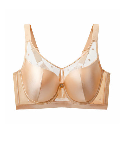 Satin Mesh See-through Patchwork Underwire Plus Size Push-up Bra