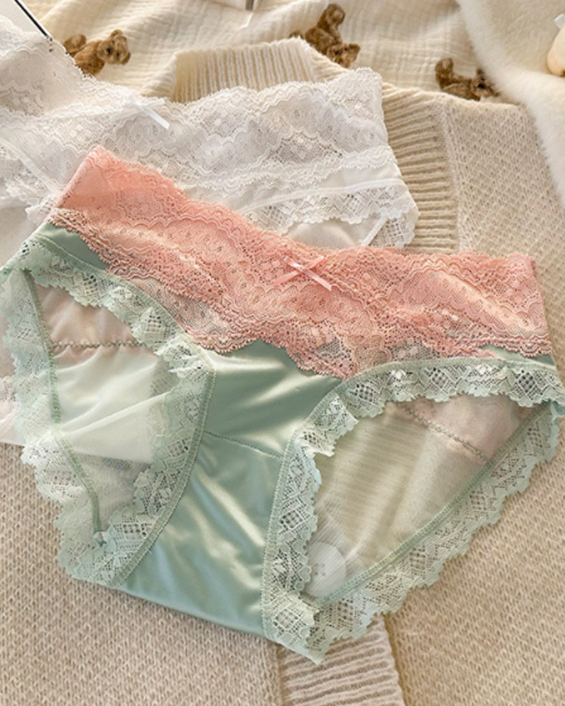 Sexy Colorblock Lace Mesh Sheer Panties