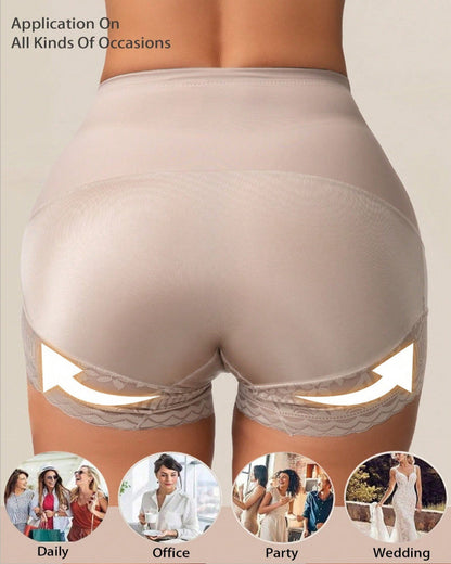 Women's High-waisted Tummy-control Butt-lifting Lace-trim Shaping Panties