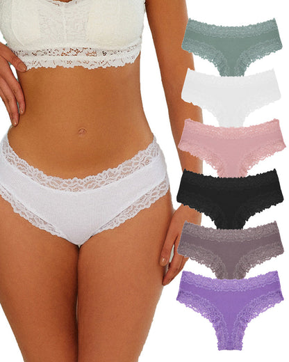 Comfortable Sexy Mid-Rise Lace-Trimmed Cotton Crotch Briefs