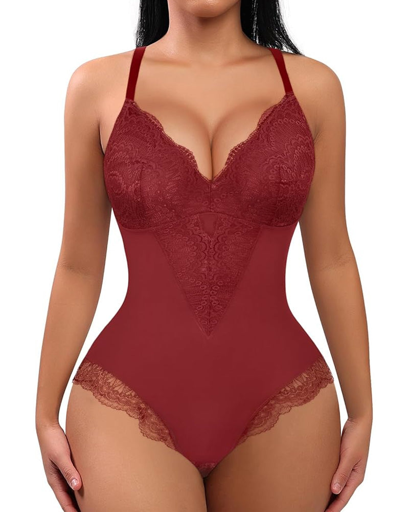Women's Lace V Neck Tummy Control Bodysuit