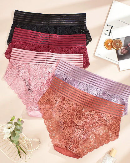 Women's Sexy High Waist Tummy Control Seamless Flower Lace Breathable Panties