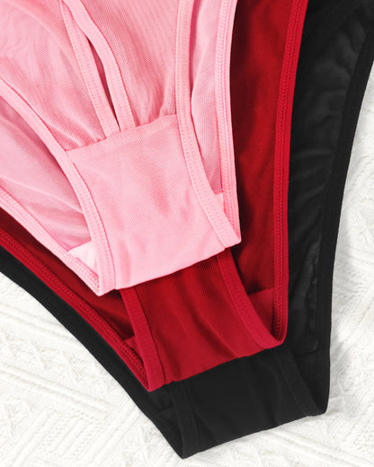 Solid Color See-through Mesh Hollow-out Sexy Comfortable Panties