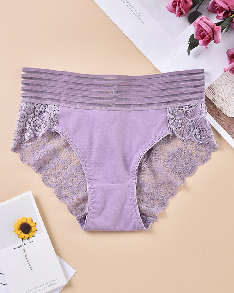 Women's Sexy High Waist Tummy Control Seamless Flower Lace Breathable Panties
