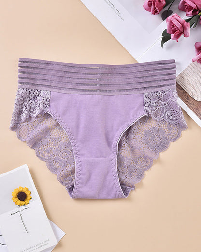 Women's Sexy High Waist Tummy Control Seamless Flower Lace Breathable Panties