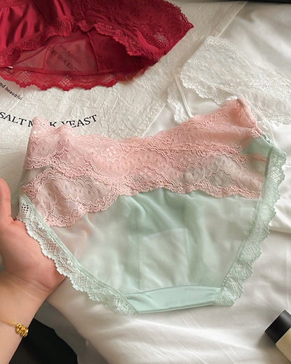 Sexy Colorblock Lace Mesh Sheer Panties