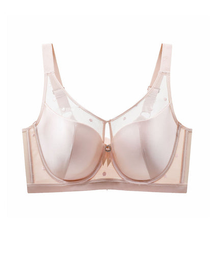 Satin Mesh See-through Patchwork Underwire Plus Size Push-up Bra