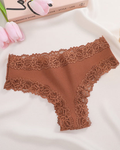 Comfortable Sexy Mid-Rise Lace-Trimmed Cotton Crotch Briefs