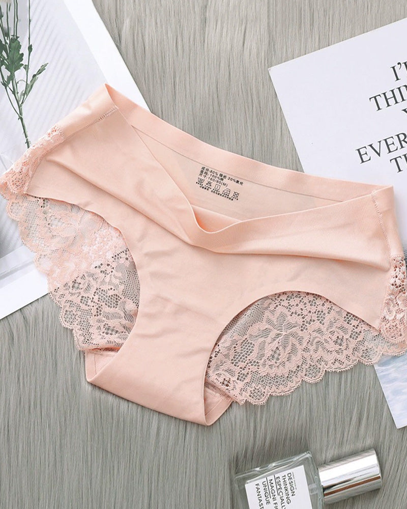 Women's Ice Silk Seamless Lace Low-Rise Sexy Comfortable Briefs
