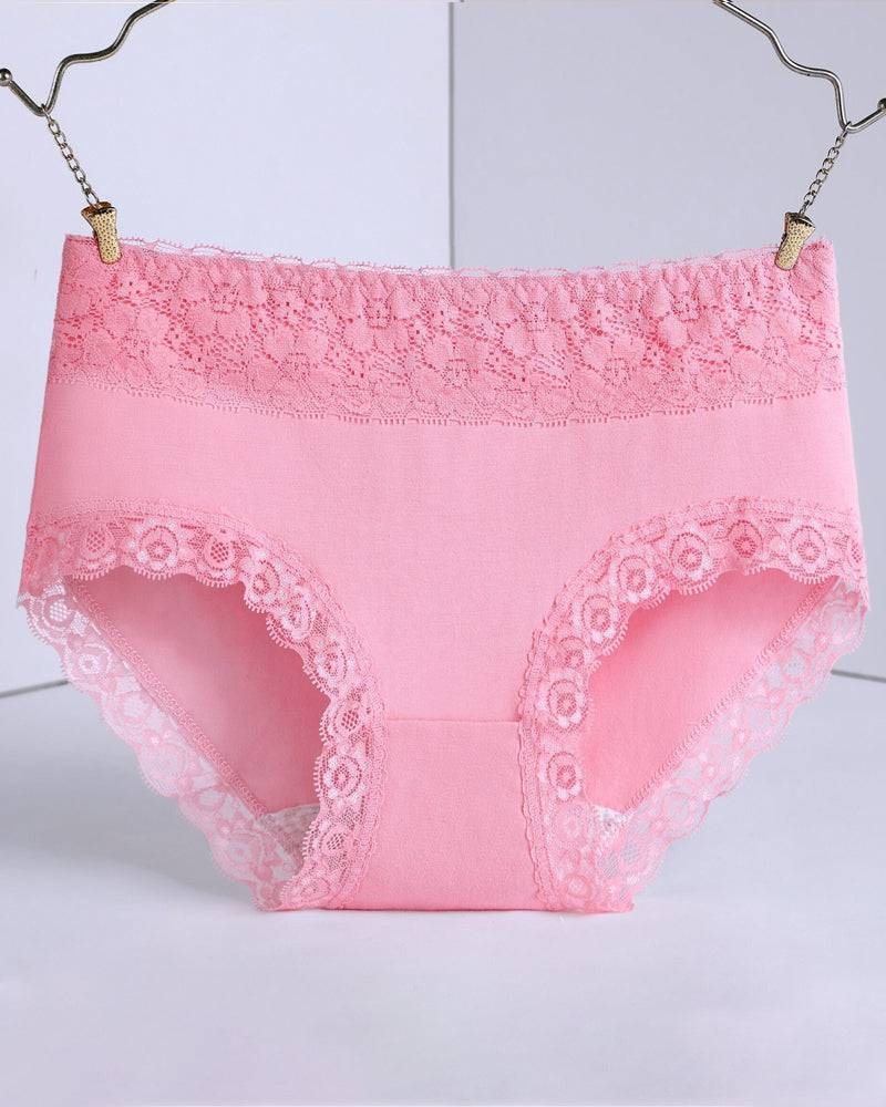 Women's Pure Cotton Breathable Skin-friendly Lace Trim Tummy Control Panties